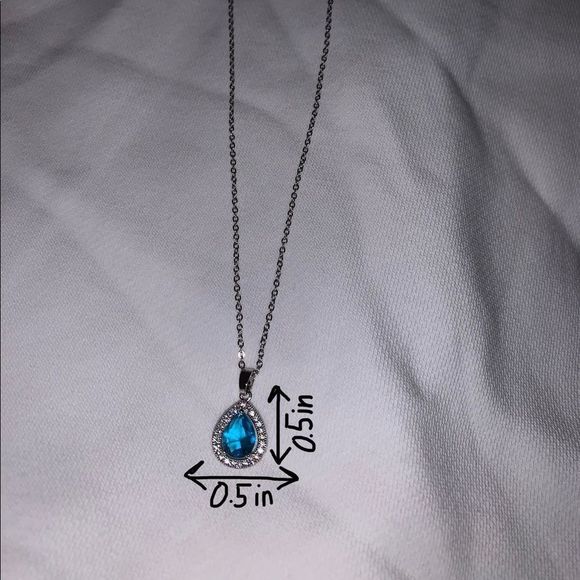 White Gold Austrian Blue Jewel Necklace - Picture 3 of 6